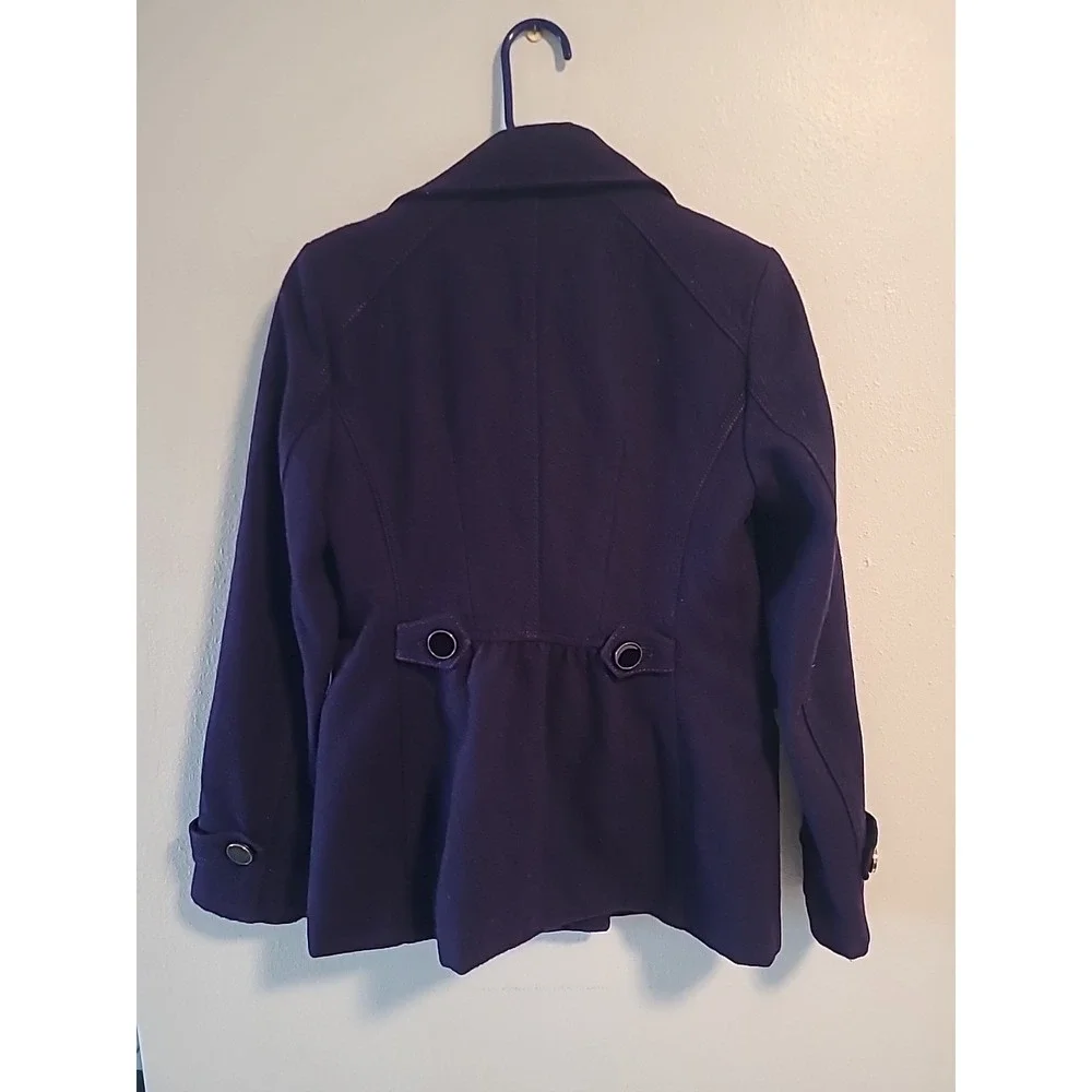 Express Womens Peacoat‎ Plum Purple Small Double Black Buttons Pockets Coat